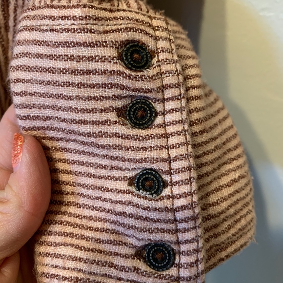 Free People | Pinstriped Long Sleeve Collared Deep V-Neck Peasant Tunic Top - Picture 6 of 8